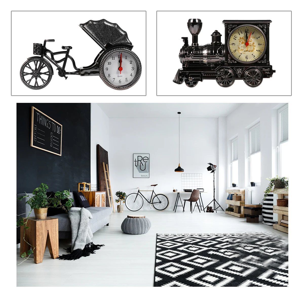 

Creative Plastic Wall Clock Home Office Bedroom Decor Digital Dial Stylish Vintage Train Head Shaped Desk Accessory