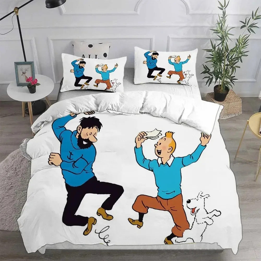 Exquisite 3D Adventures T-Tintin Wallpaper Anime Digital Printing Bedding Set Duvet Cover Comforter Bed Youth Kids Girl Boy Gift