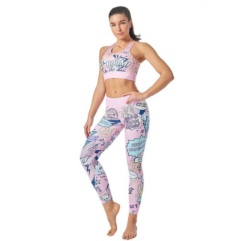 2Pcs frauen Yoga Set Floral Print Frauen Sexy Trainingsanzug Für Frauen Gym Fitness Kleidung Bh + Lange Hosen laufen Strumpfhosen Sportswear