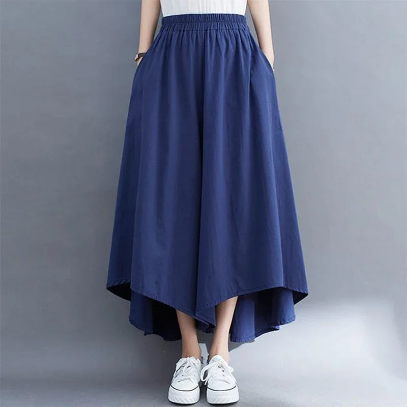 Spring Autumn Oversized Vintage Irregular Wide Leg Casual Pants Women Loose Literary All-match Culotte Lady Solid Ninth Trousers