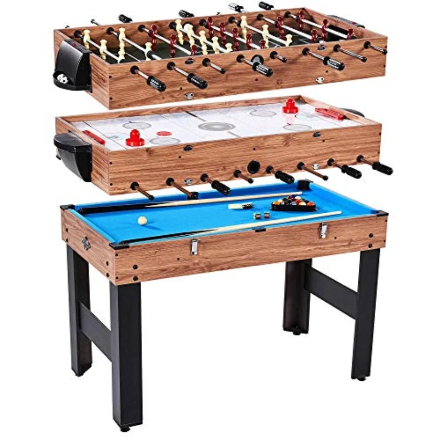 

3 in 1 Sports Multigame Pool Billiards Slide Hockey and Foosball Game Table for Indoor Recreation Compact Design with Adjustabl