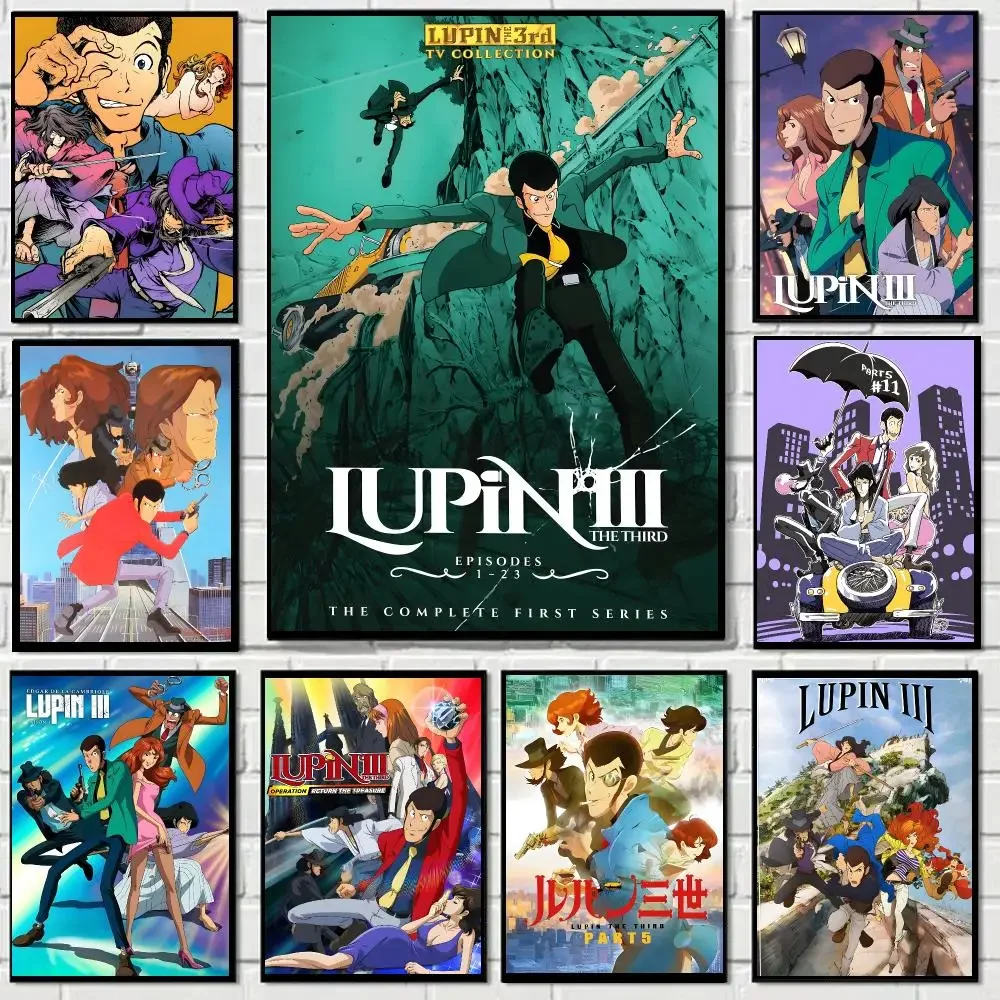 Lupin The 3rd Anime Poster Self-adhesive Decal Living Room Bedroom Party Bar Decor Moisture-proof Fade-resistant