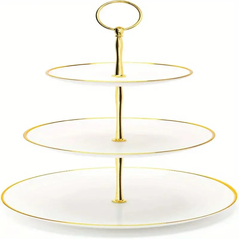 

3 Layer Round Rack Dessert Plate Cake Display Stand Fruit Plate Tray Birthday Party Dessert Wedding Three Layer Cake Count