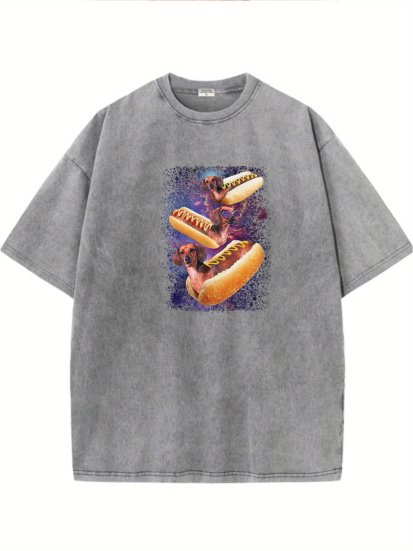 

Hotdogs Dachshunds Fun Colorful Playful, Retro style, classic men's round neck distressed short sleeved shirt, pure cotton skin