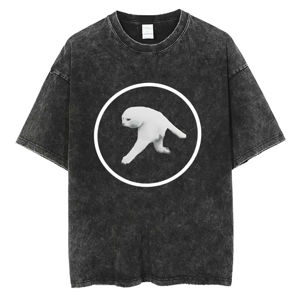 

Washed Vintage Aphex Twin Cat Funny Meme T Shirt Men Women Fashion Trend Short Sleeve T-shirt Men's Casual Retro Cotton T-shirts