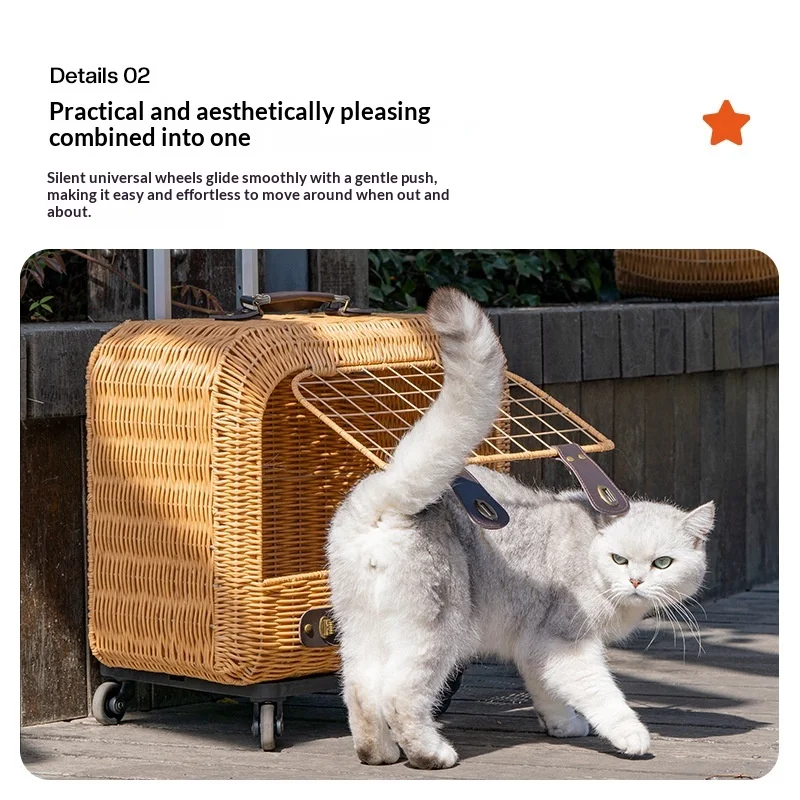 Transportín rattan con ruedas doble transpirable para gatos y perros - imagen 5