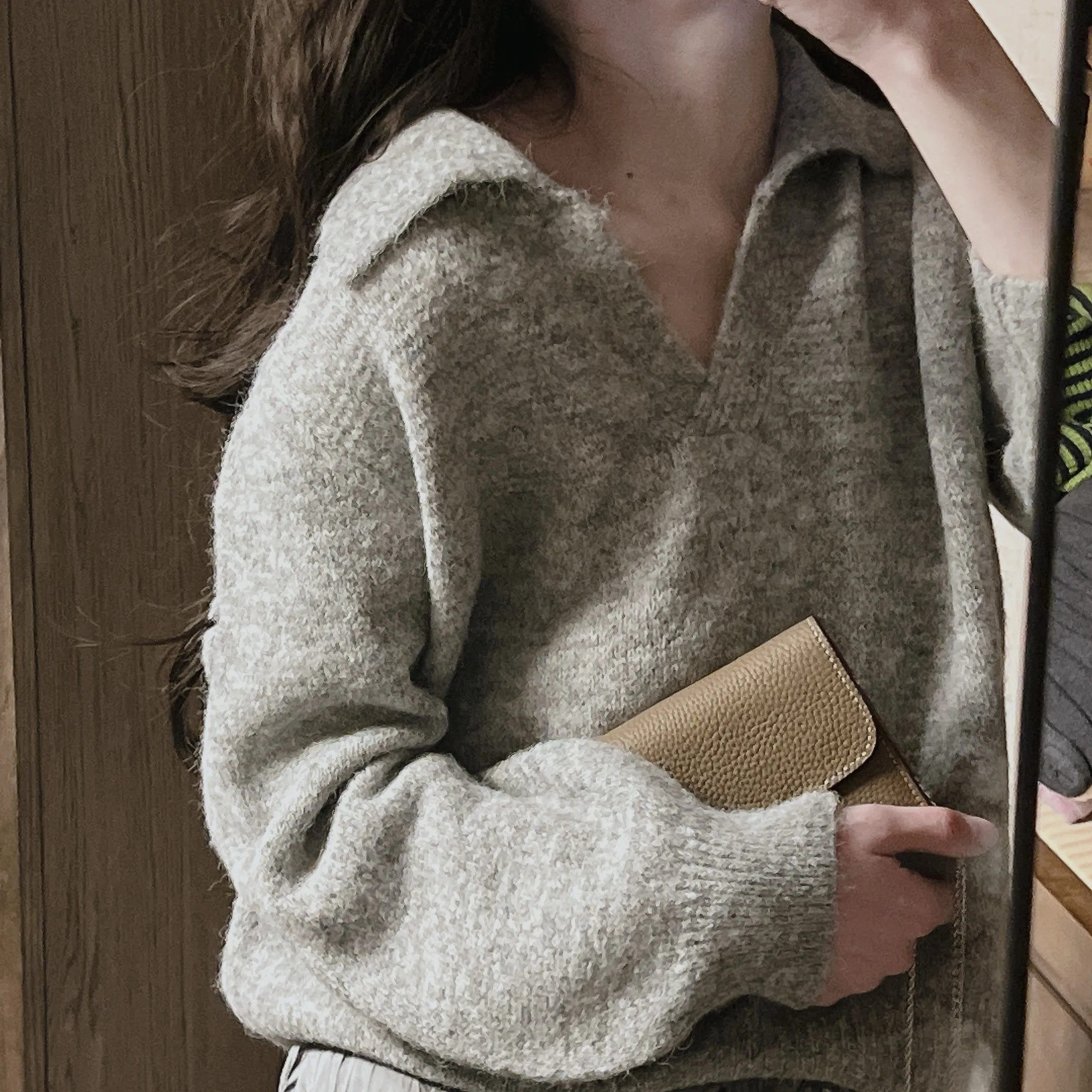 

High-End Knitted Sweater Pure Color Long Sve Buttonl Collar Plu Versatile Women's Faion Autumn Winter Clothes