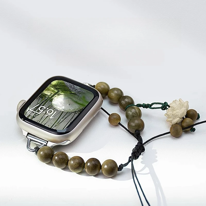 

Applewatchs9 Smart 8 New Chinese Lotus Green Sandalwood Beads Apple Watch Strap