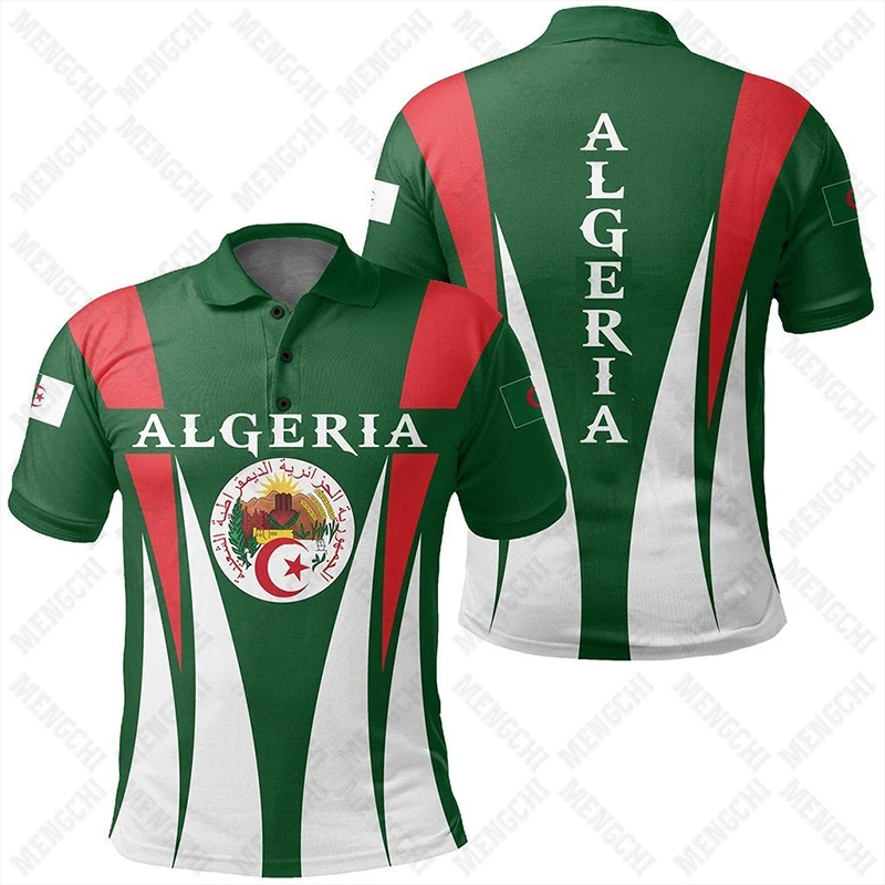 Algeria Flag & Coat of Arms Custom Name Polo Shirts Summer Casual Streetwear Men\'s Fashion Loose Jersey Plus Size Sportswear