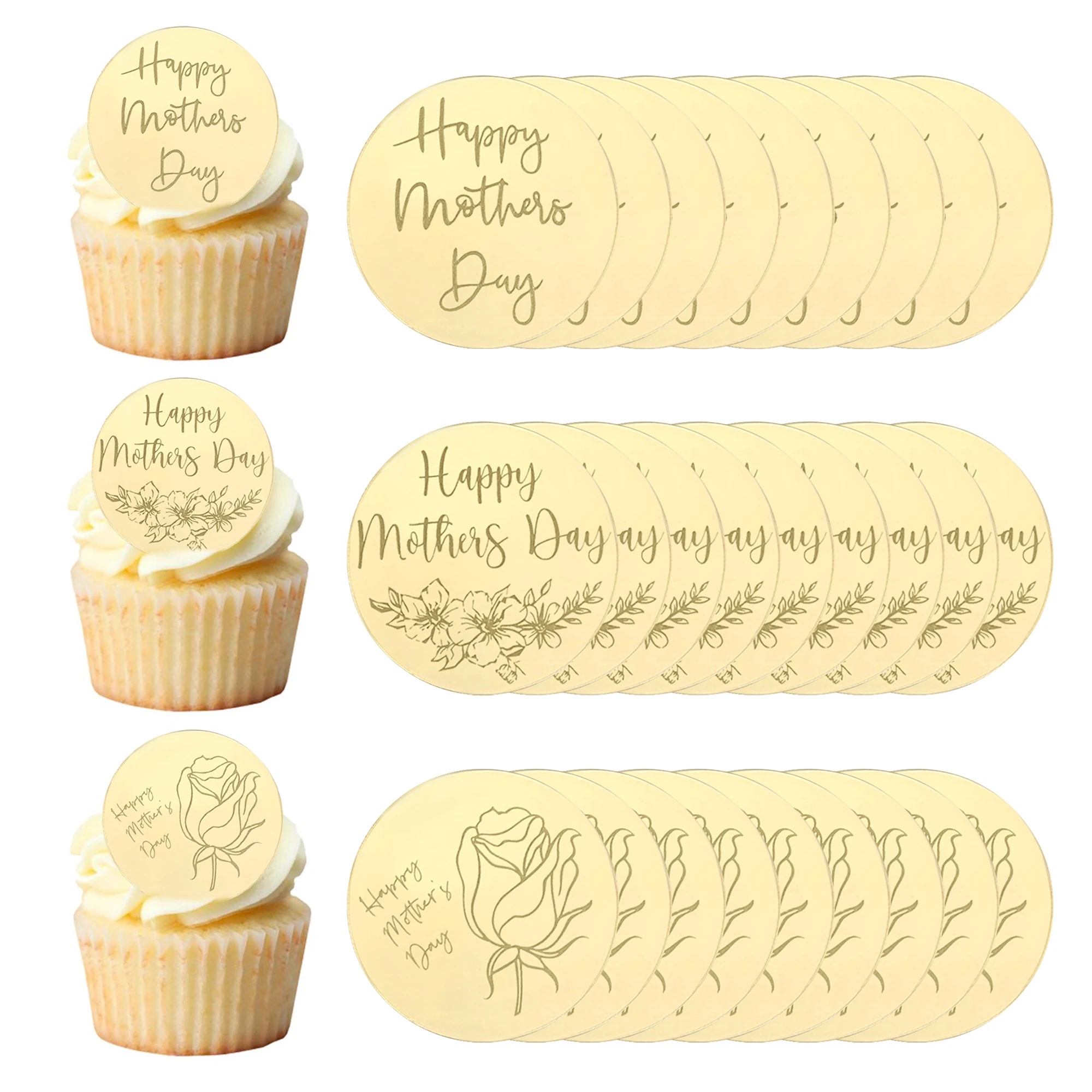 10 Stück/5 Stück Runde Happy Mother's Day Cupcake-Topper für Muttertag DIY Kuchen Dessert Backen Kuchendekoration Zubehör