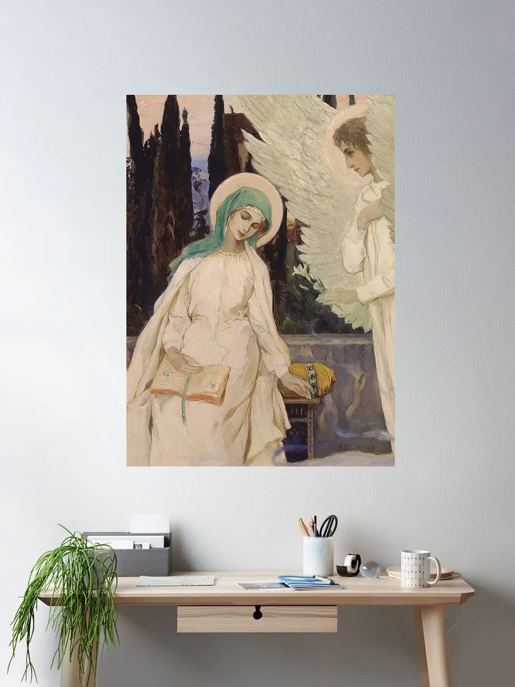 

The Annunciation Mikhail Vasilyevich Nesterov, Print Art Canvas Poster,Living Room , Home Wall Decor Picture