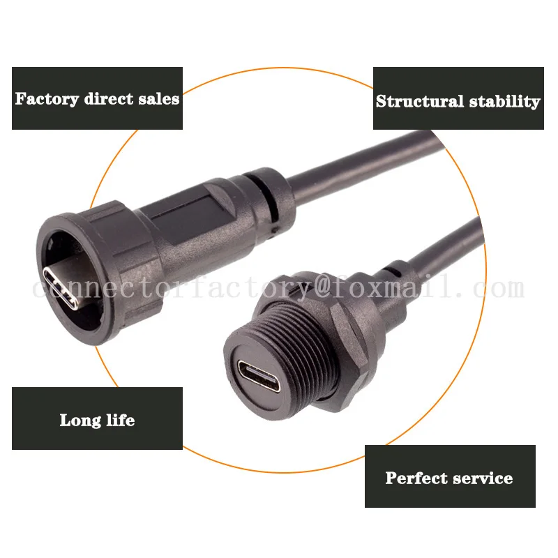 نوع C إلى USB 3.0 الخيوط موصل البيانات مقاوم للماء IP67 ذكر أنثى التوصيل المقبس لوحة الكمبيوتر تركيب المقبس مع كابل التوصيل #2