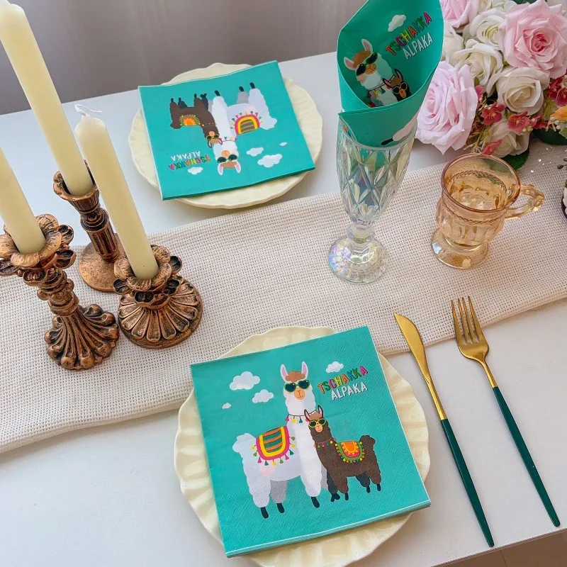 20 Sheets of 33 * 33cm 2Ply Alpaca Napkins, Animal Park Party Decorations, Colorful Printed Paper, DIY Decoupage Paper