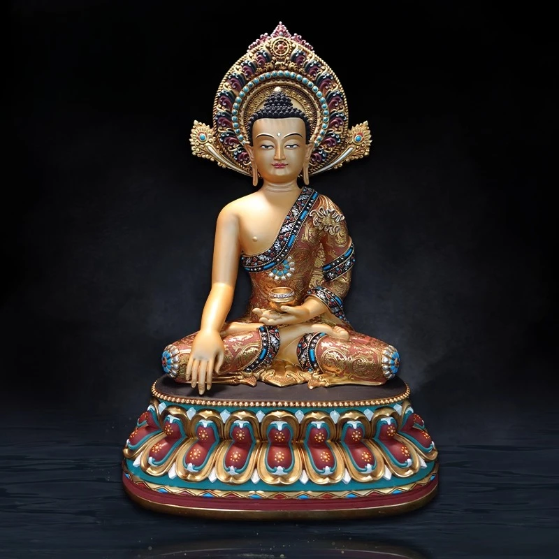 Nepal Handmade Tibetan Buddha Statue Painted Shakyamuni Pure Copper 7 10 Inch