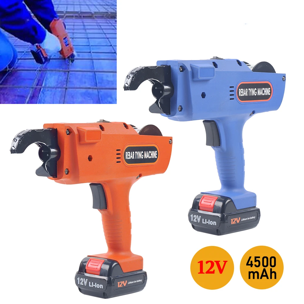 Portable Automatic Handheld Rebar Tier Tool Electric Building Tying Machine Strapping 8mm-34mm Blue/Orange