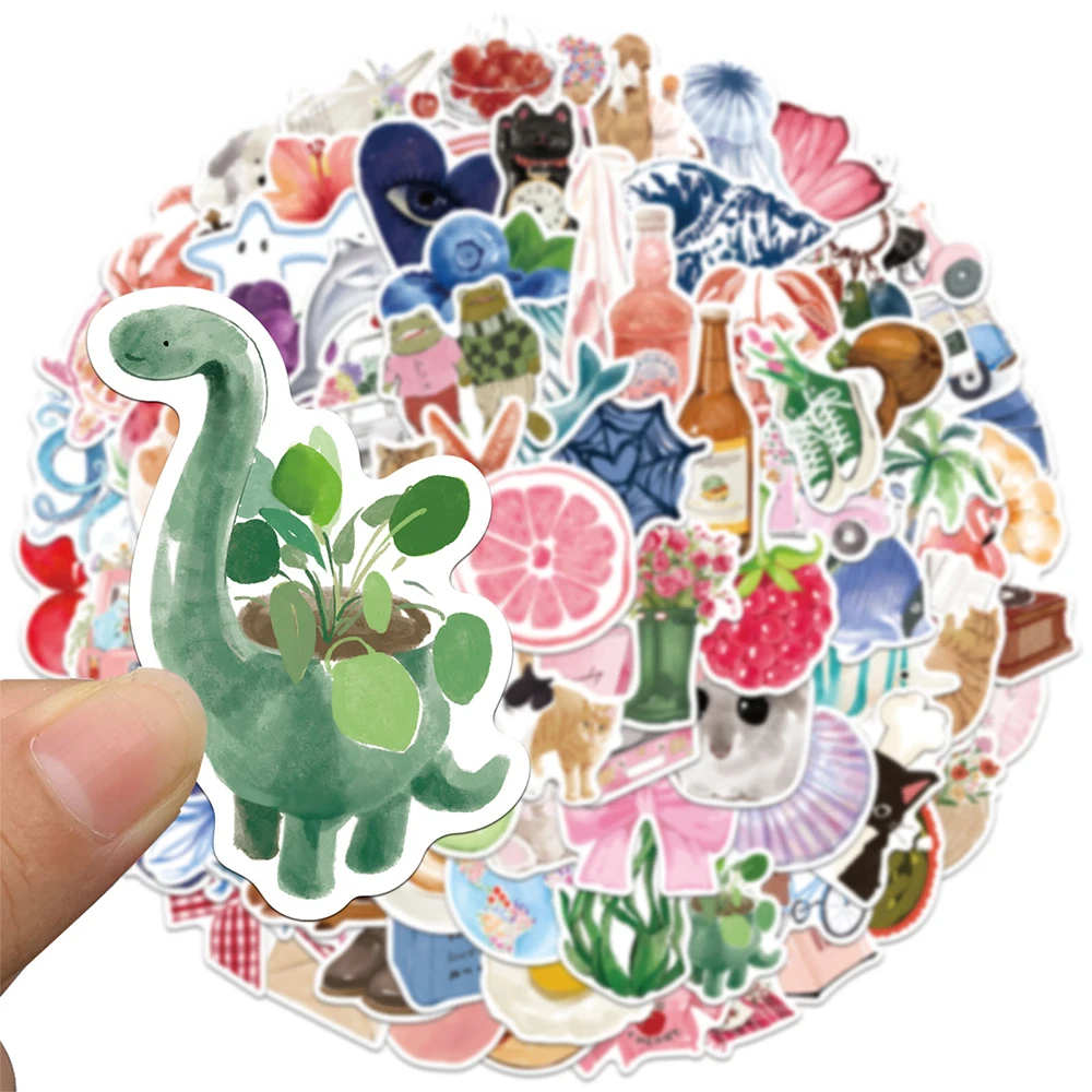 

10/30/50/100pcs INS Vintage Cartoon Watercolor Diary Graffiti Stickers Aesthetic Decals for Stationery Suitcase DIY Cute Sticker