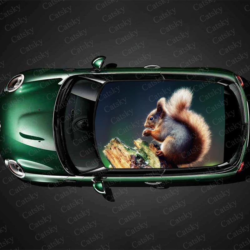 Squirrels Eat Fruits Car Roof Sticker Wrap Racing SUV Auto Accessories Packaging Painted PVC Car Hood Graphic Decal Decoration