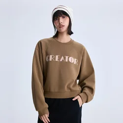 Metersbonwe Women's Sweatshirt With Shoulder Sleeves For Commuting Round Neckline Print Short Loose Pullover Thick Autumn Winter