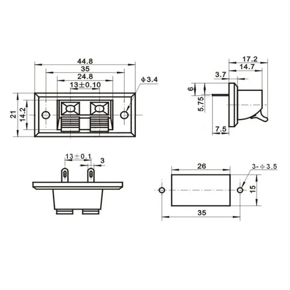 Terminal Strip Block 2 Way Push in Jack 2 Positions Connector Spring Load Connector Audio Speaker Terminals Speaker Terminals