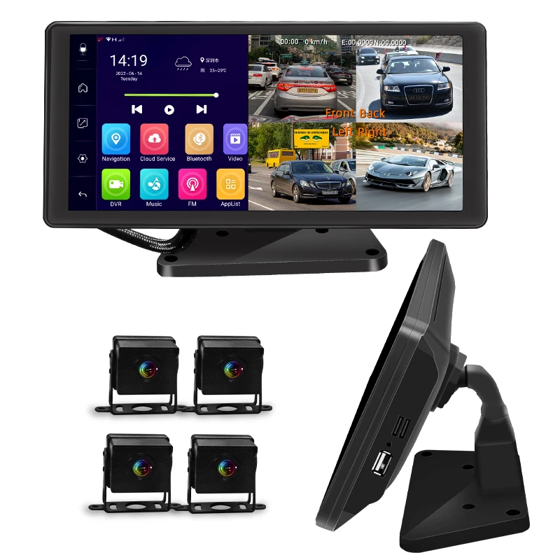 

10.36" 4 Cameras Channels 360 Degree Bird View Car Dvr Video Recorder 4G GPS Navigation 720P Rearview Mirror Dash Cam For Truck