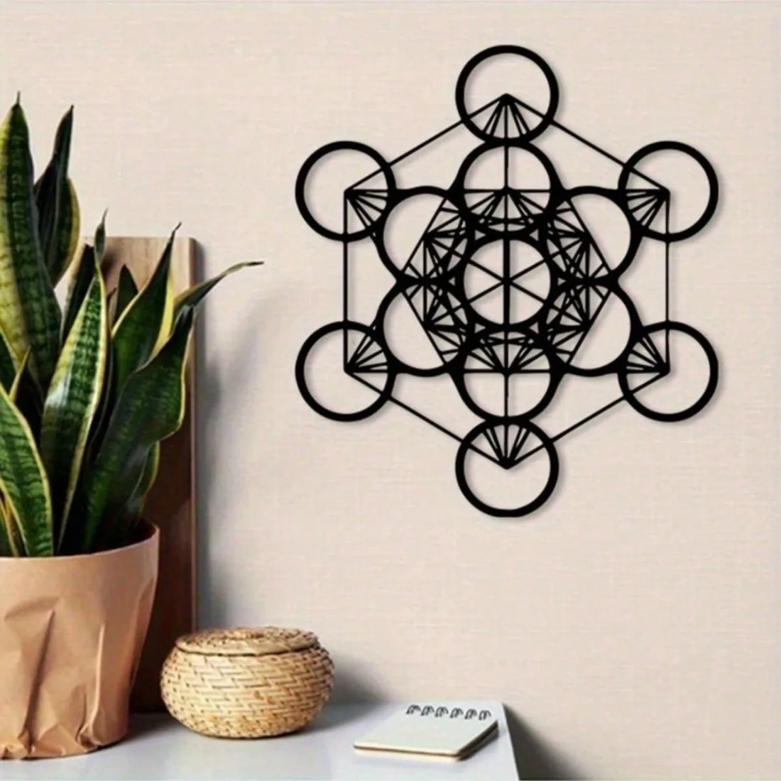 Arte de Pared de Metal con Cubo de Metatrón, Geometría Sagrada, Mural de Hierro Vintage, Decoración del Hogar