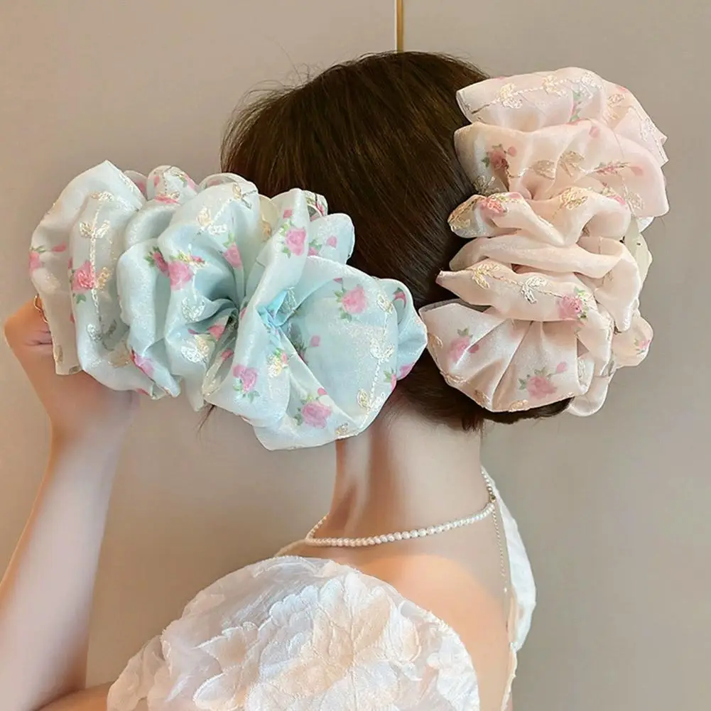

Fashion Floral Embroidery Bowknot Hair Clip Pink Blue Large Grab Hairpin Double Sides Elegant Large Shark Clip For Girls H3G5
