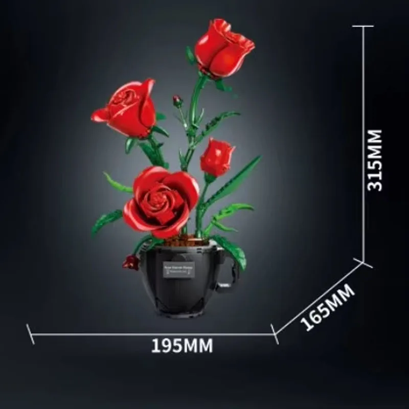 Gesimuleerde Koffiekopje Rose Model Bouwstenen Set Gemonteerd Plant Pot Boeket Ornament Bloem Speelgoed MOC Bricks DIY Meisje Geschenken