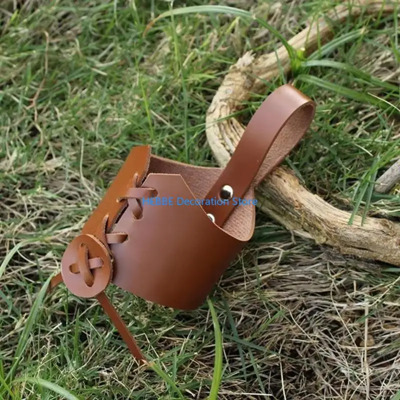 B0KC PU Leather Horn Cup Holder with Adjustable Belt Coffee Drinking Mug Cover Sleeve Practical Beverage for Travel