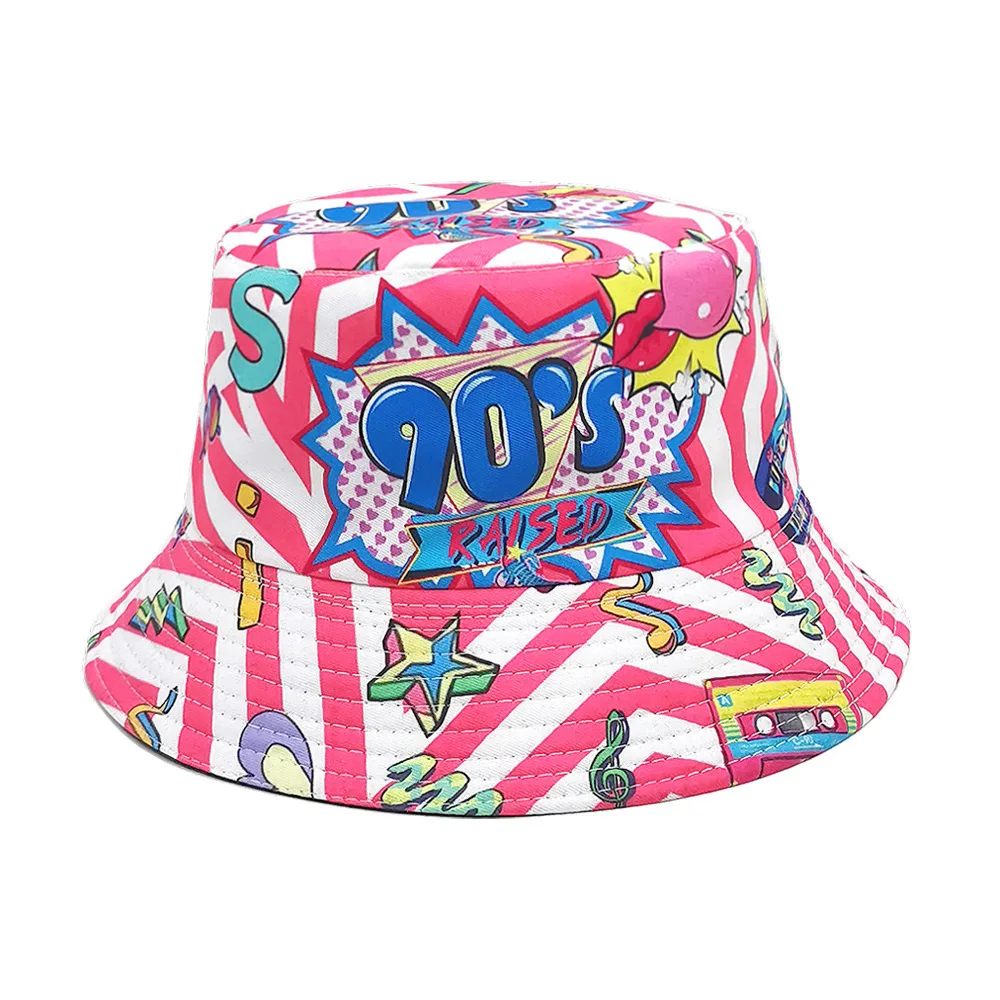 Pink 90'S Classic Panama Women Men Summer Sun Production Decorate Fisherman Hats Unisex Reversible Bucket Hat Sunscreen Hiphop