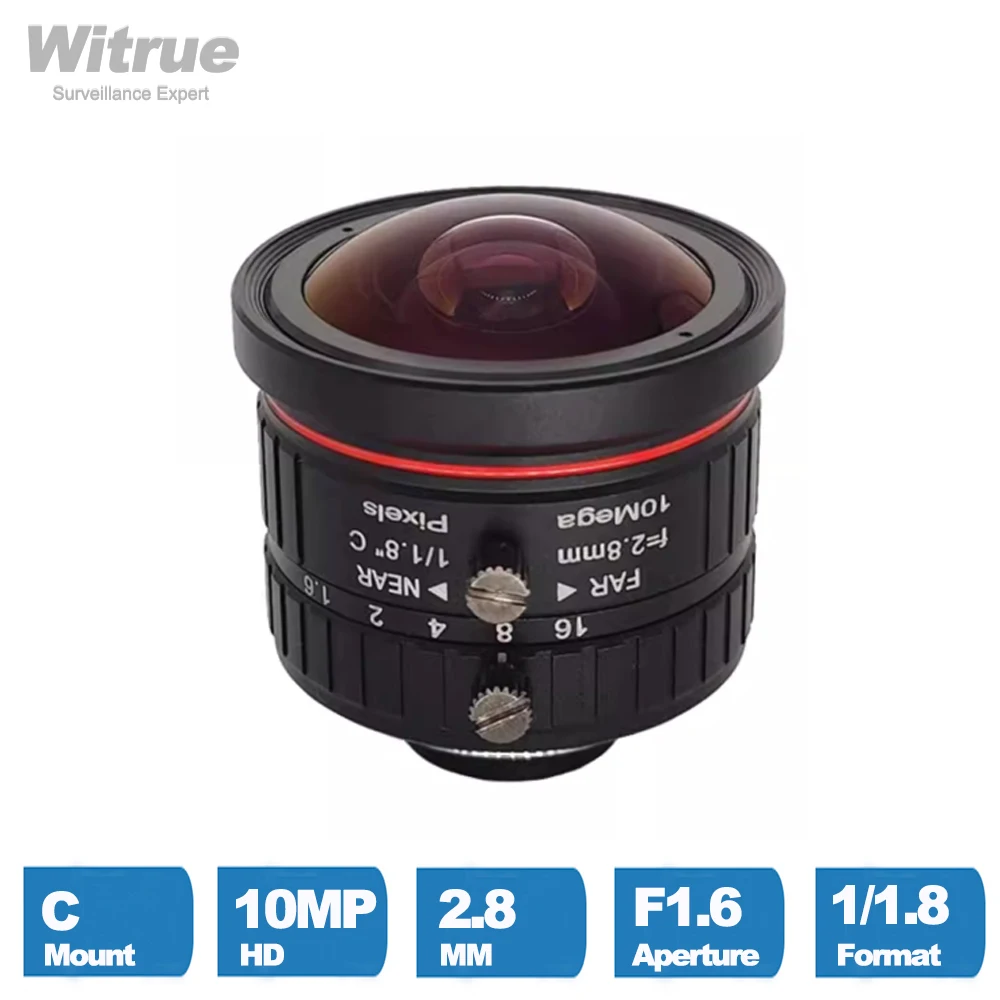 

Witrue HD 4K C Mount CCTV lens 10 Megapixel 2.8MM Wide Angle Aperture F1.6 Format 1/1.8" Manual Iris for Surveillance IP Cameras