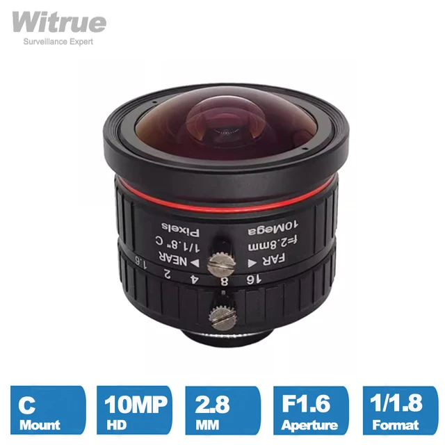 Obiektyw CCTV z mocowaniem Witrue HD 4K C 10-megapikselowy 2,8 mm Szerokokątna przysłona F1.6 Format 1/1.8" Ręczna przysłona do kamer IP do monitoringu