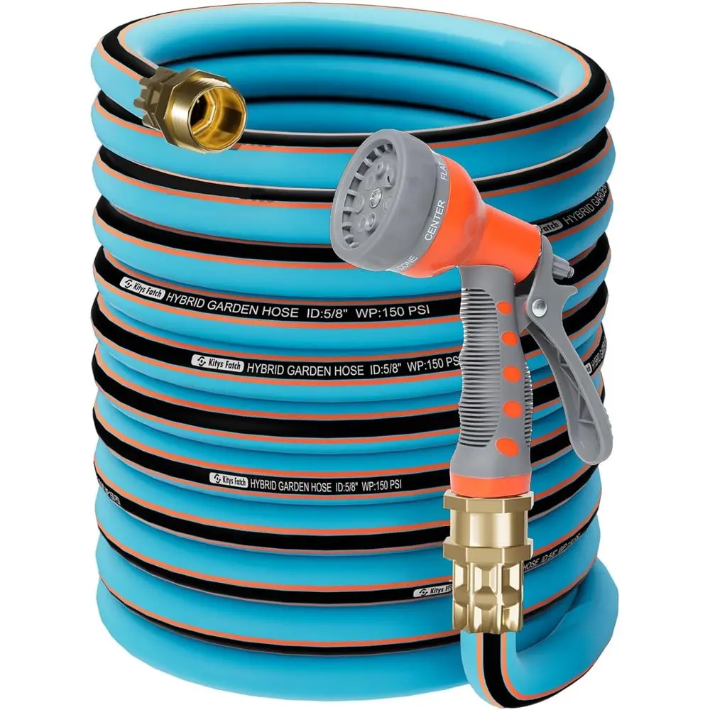 

Upgraded Kink Free Hybrid Garden Hose 75ft 5/8", Thickened Heavy Duty Water Hose with Brass Solid Connector，Lightweight Flexible