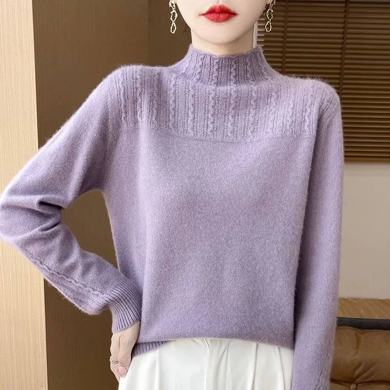 

Warm Half Turtleneck Fashionable and Versatile Knitted Loose Long-sleeved Pullover Sweater Autumn and Winter Base Layer Top
