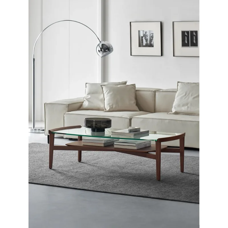 طاولة قهوة موكا أمريكا الشمالية الجوز الأسود الخشب الصلب الزجاج الحديثة غرفة معيشة بسيطة شقة صغيرة طاولة شاي