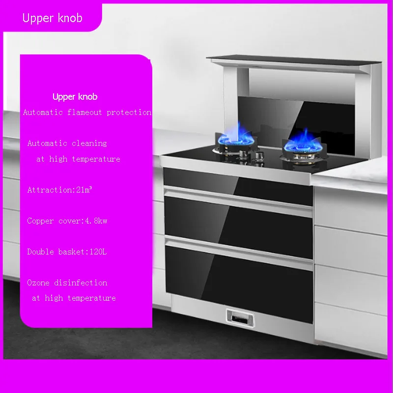 Stainless Steel Cooktop Gas Stove+Smoke Lampblack Machine Multi-functional Kitchen Integrated  Automatic Cleaning 220V