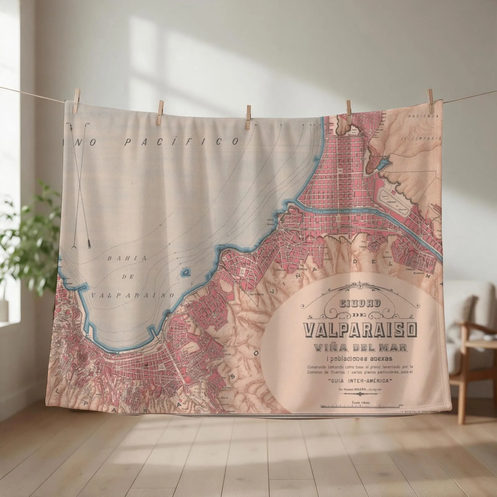 Vintage Map of Valparaiso Chile (1895) Throw Blanket Stuffeds Thermal Sofa Quilt Plush Blankets