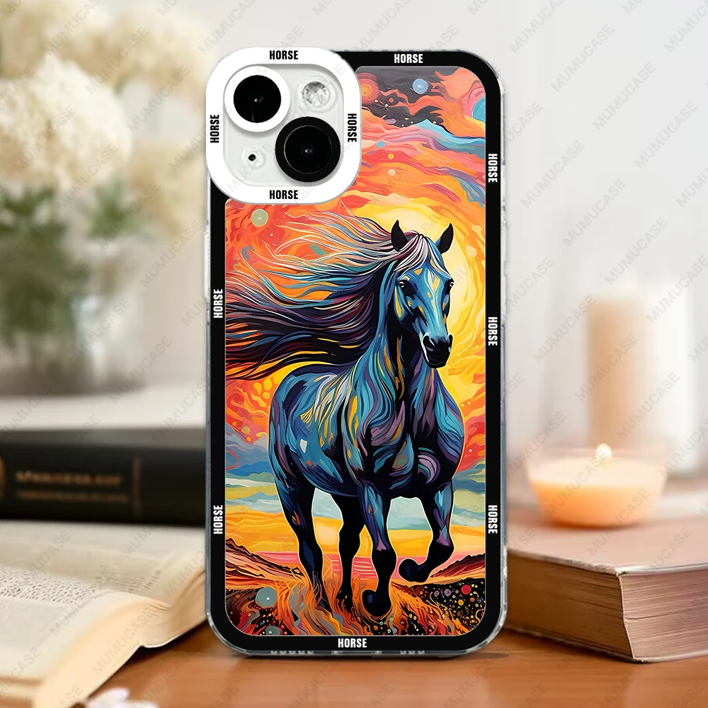 Case For iPhone 16 15 14 13 Pro Max 12 Mini 11 XS X XR SE 7 8 Plus Soft Cover Horse