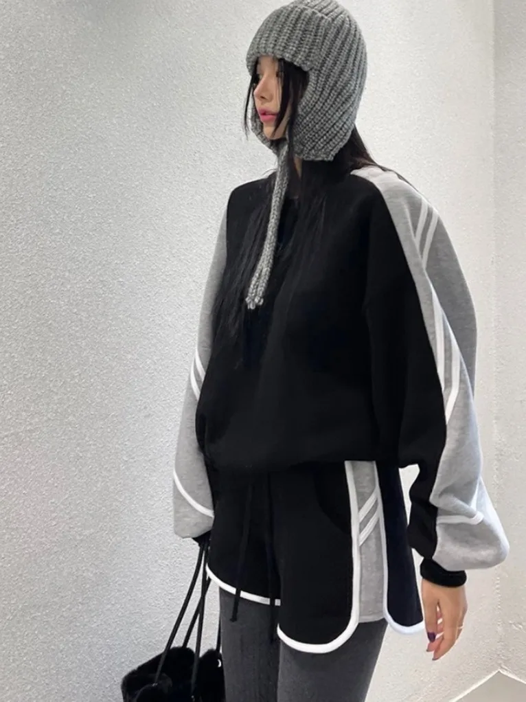

Chic Autumn Winter Age-Defng Personali Color Blo Striped Long Sve Sweatirt High Waist Casual Wide Leg orts Set