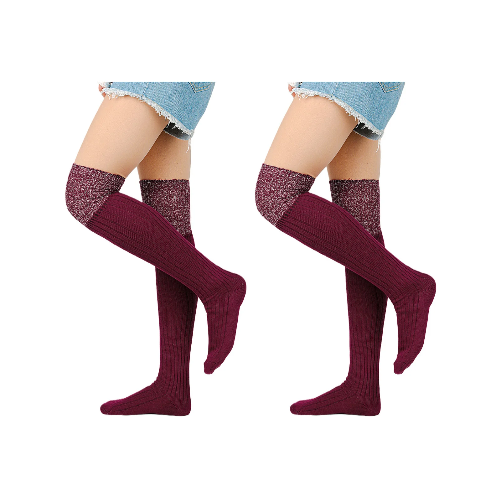 Fashionable silk high-top knee socks 5-color combination (burgundy/coffee/navy blue/grey/light gray)