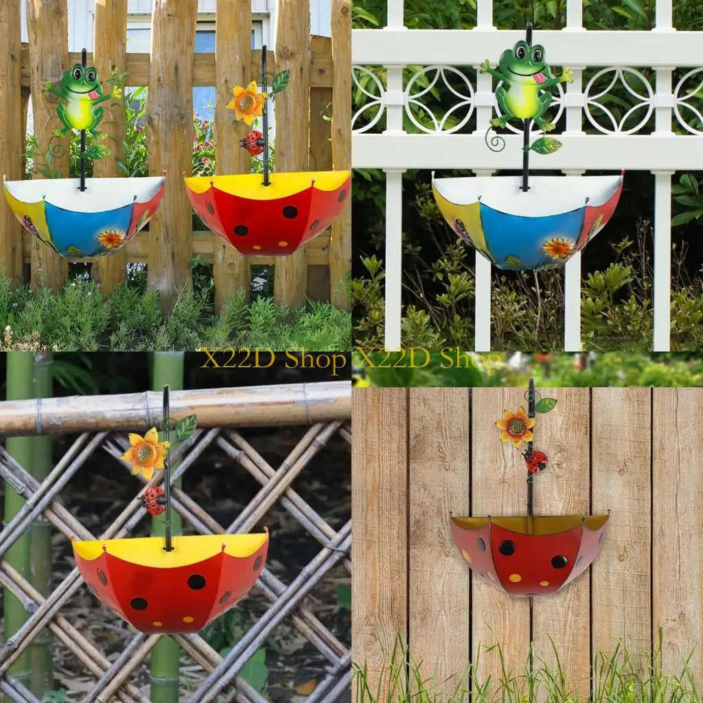 X22D Creative Umbrella Wall Planter For Garden Balcony Porch With Animal Ornament Iron Hanging Flower Pot Outdoor Indoor