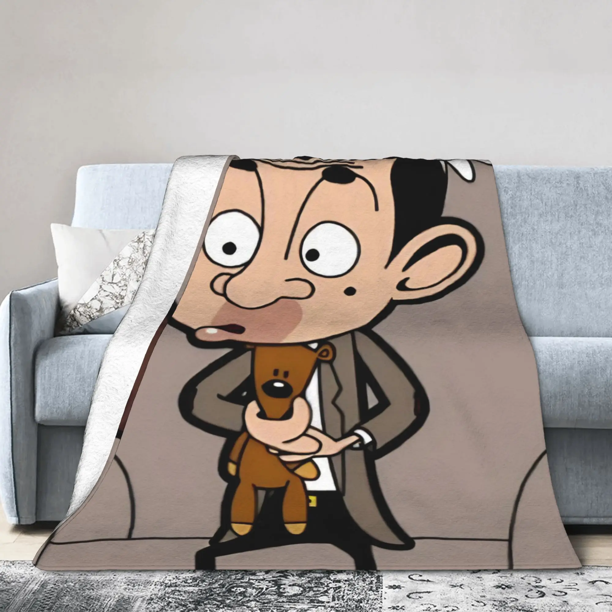 Funny Mr. Beans Blankets Cartoon  Fuzzy Funny Breathable Throw Blankets for Home Spring Autumn,