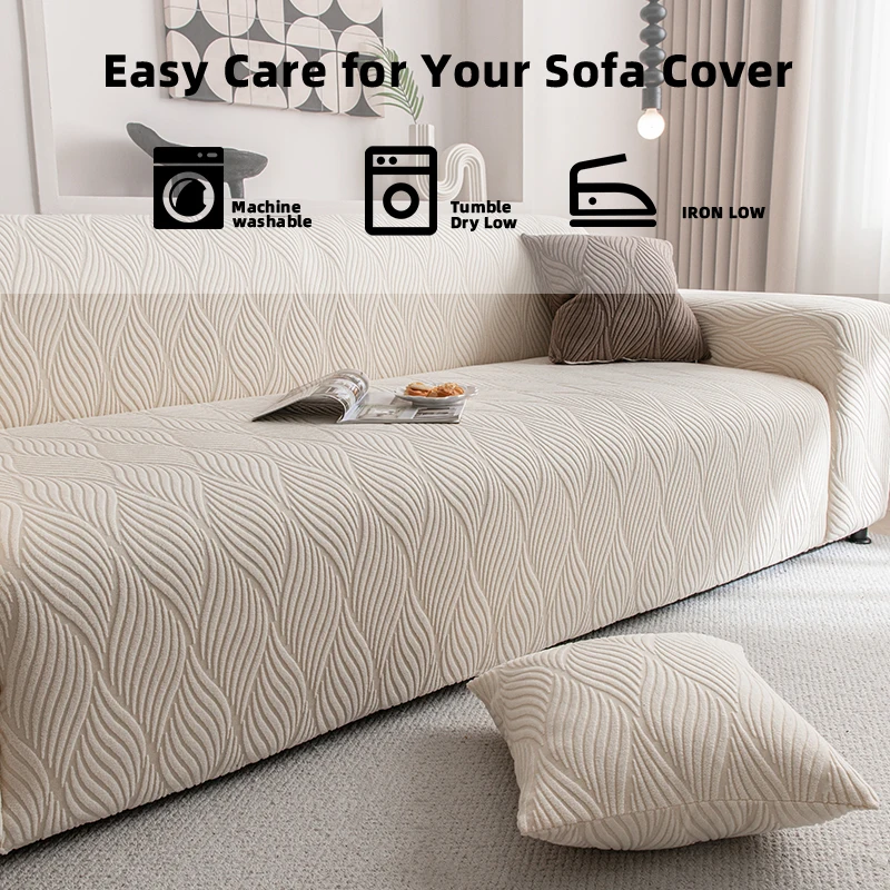 1pc Stretch Sofa Slipcover, Embossed Wavy‑Line Sofa Cover, Elastic Couch Protector, Soft Fabric, Machine‑Washable