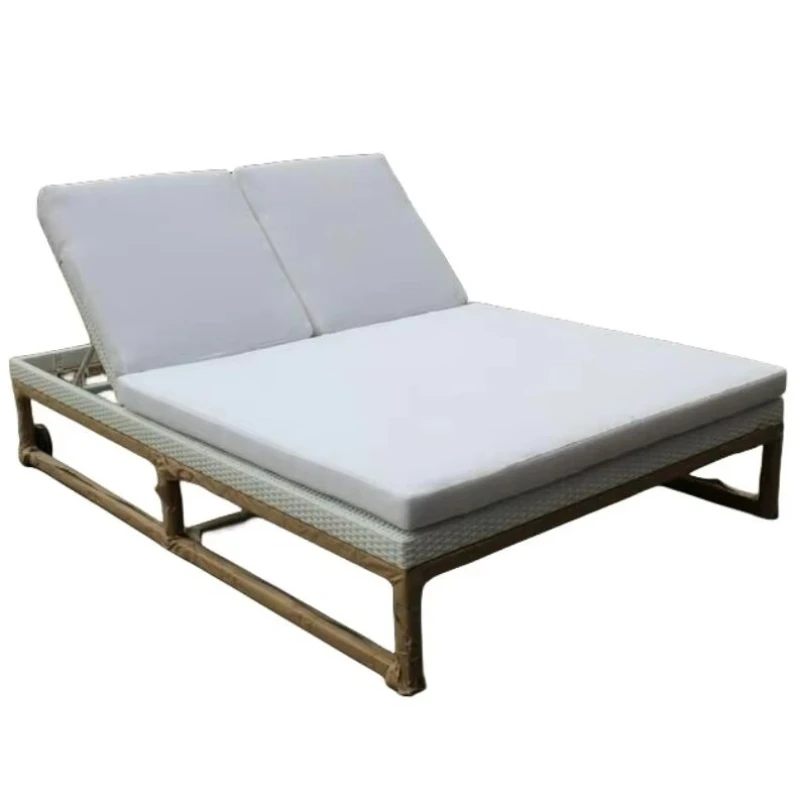

Outdoor Furniture Garden Courtyard Wicker Rattan Double Sofa Bed Resort Stainless Steel Poolside Double Sofa Bed