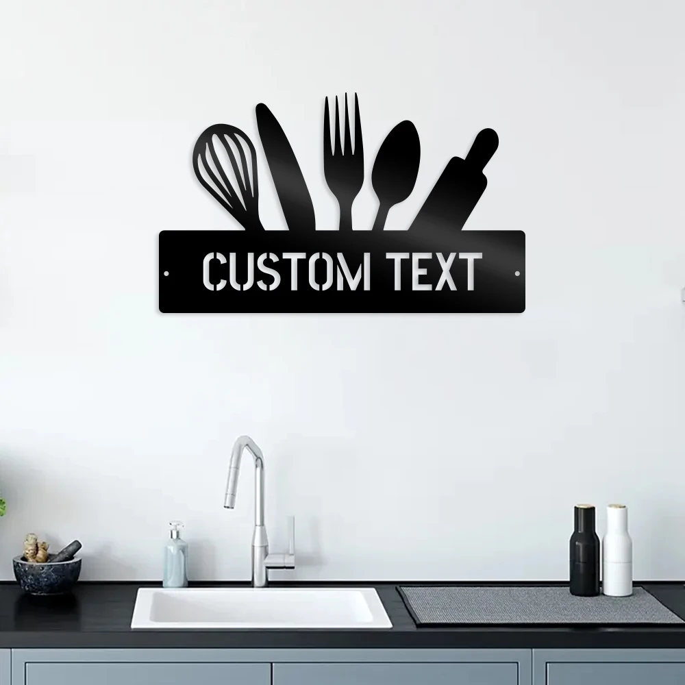 

1pc Cooking utensil Knives forks New Customized Text Metal Wall Signs Iron Wall Plaque for restraunt