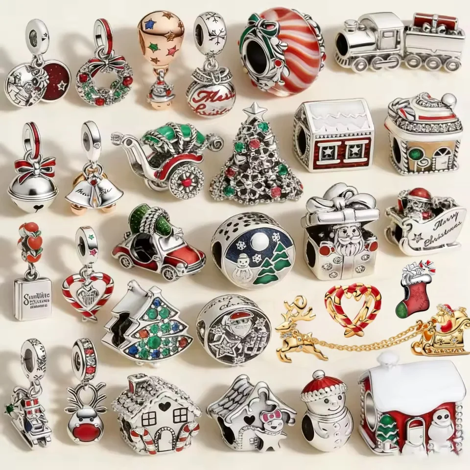 2027 Fashion 925 Silver Reindeer Candy Santa Claus Snowman Bell Talisman, Suitable for Bracelet DIY Jewelry Festival Gift