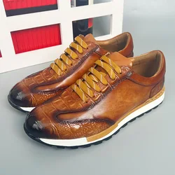 New Cowhide Genuine Leather Men Sneakers Fashion Casual Real Leather Man Shoes Leisure Designer Male Footwear Work Shoes A117