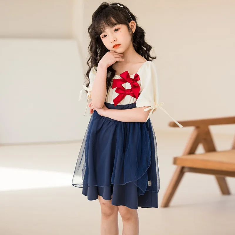 Girls' Dress 2024 Summer New Korean Version Mesh Princess Dress Fresh  Beautiful Short Sleeve Top Women's Thin Gauze Short Skirt