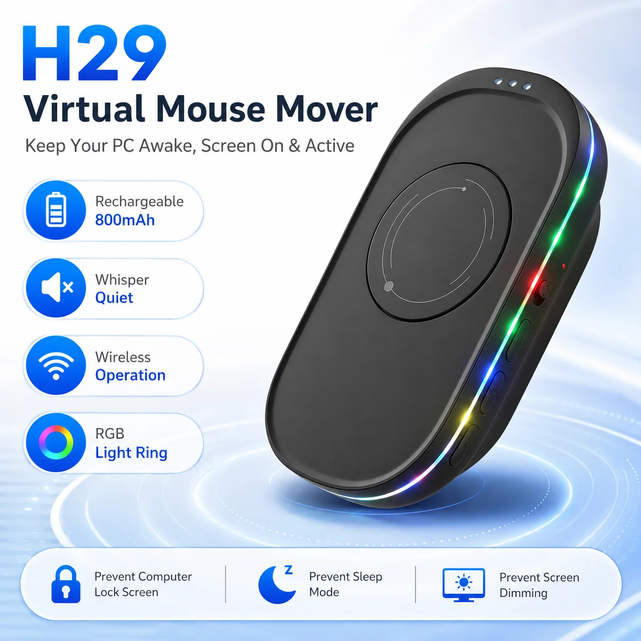H29 Mouse Jiggler Automatic Mouse Mover Keep Computer Awake Anti Sleep Prevent Screen Lock USB Mouse Movement Device for Laptop