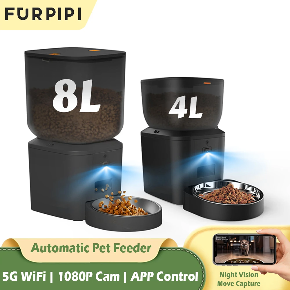 

Furpipi Automatic Cat Feeders with HD Video 1080P 5G WiFi Pet Feeder Smart Tuya APP Control Automatic Cat Dog Food Dispenser