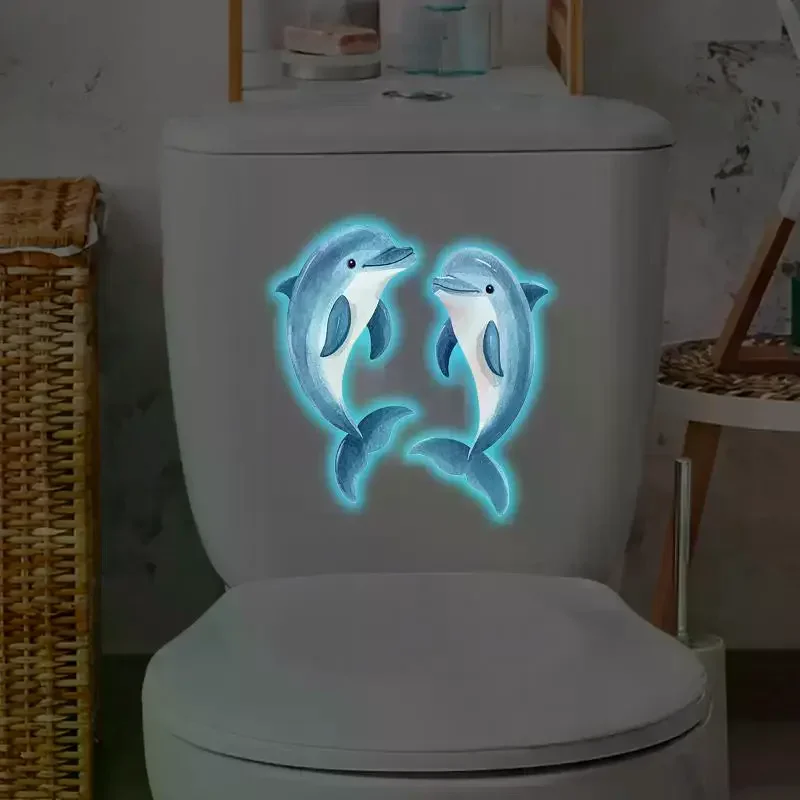 Bathroom Blue Luminous In The Dark Dolphin Toilet Seat Sticker Creative Self-Adhesive Beautify Home Decor